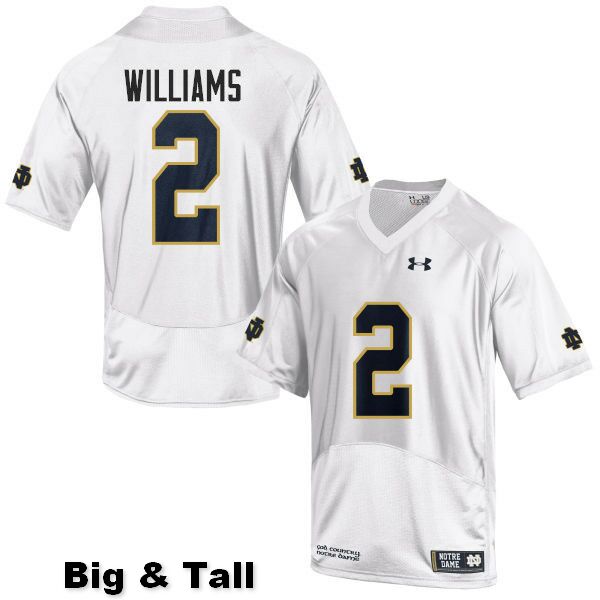 Men's NCAA Notre Dame Fighting Irish #2 Dexter Williams Stitched College Under Armour Authentic White Big & Tall Football Jersey NS10G43UK